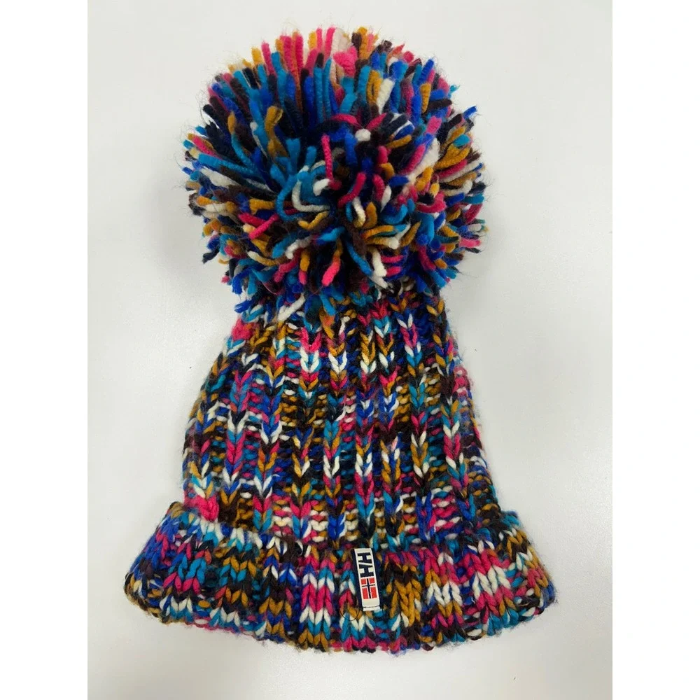 Helly Hansen Multicolor Chunky Knit Pom Pom Beanie Après Ski Scandi Festival Hat